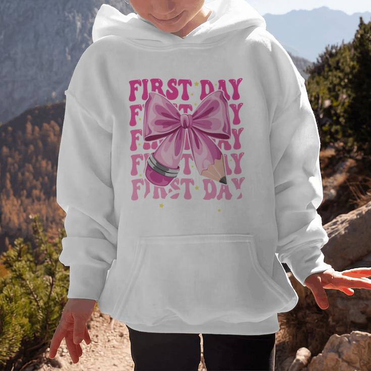 First Day Of School Girls Coquette Bow Back To School Performance Graphic Kid Hoodie First Day Of School Girls Coquette Bow Back To School Performance Graphic Kid Hoodie