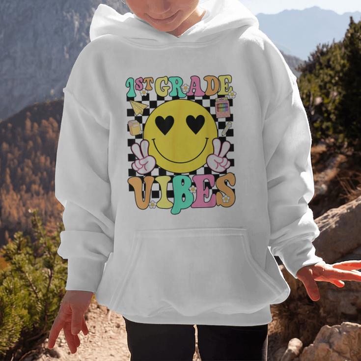 Girls 1st Grade Vibes Smile Face Back To School First Grade Graphic Kid Hoodie