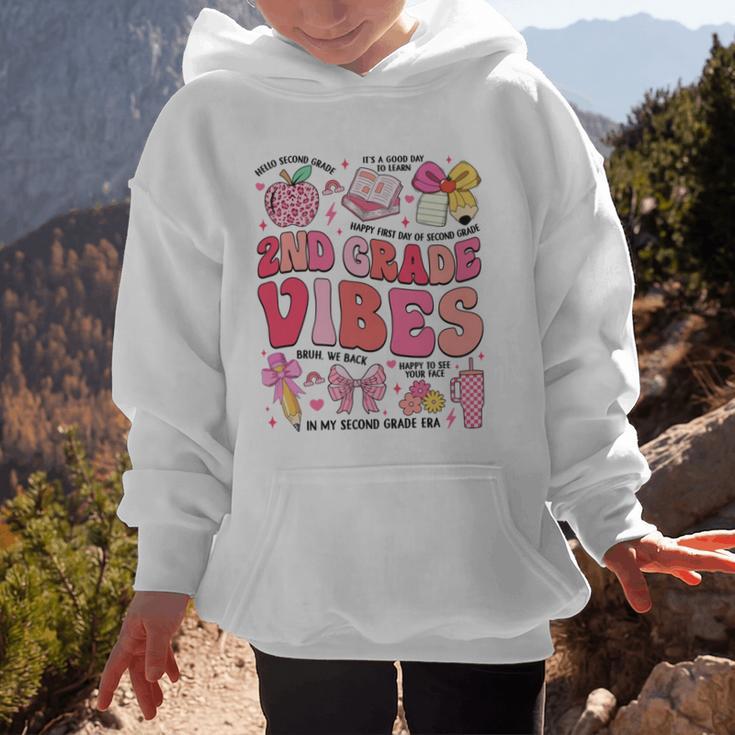 Girls 2nd Grade Vibes Coquette Pink Bow Back To School Graphic Kid Hoodie