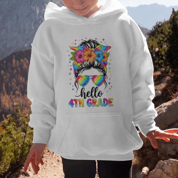 Hello 4th Grade Messy Bun Girls Back To School First Day Graphic Kid Hoodie Hello 4th Grade Messy Bun Girls Back To School First Day Graphic Kid Hoodie