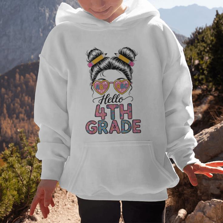 Hello 4th Grade Messy Bun Hair Back To School Girls Graphic Kid Hoodie