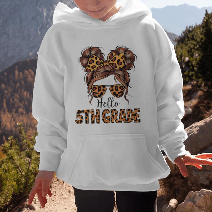Hello 5th Grade Messy Hair Bun Girl Back To School First Day Graphic Kid Hoodie Hello 5th Grade Messy Hair Bun Girl Back To School First Day Graphic Kid Hoodie