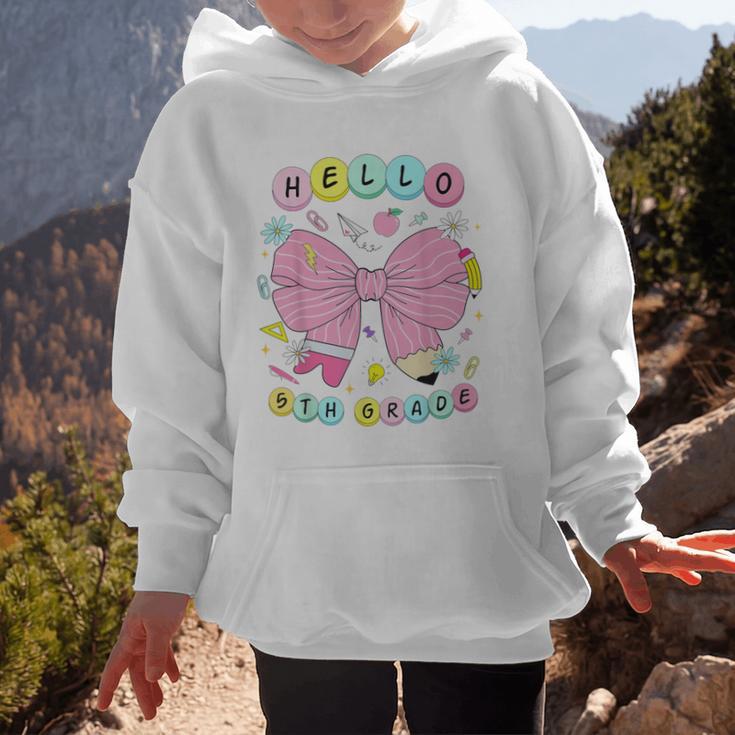 Hello Fifth Grade Coquette Bow 5th Grade Back To School Girl Graphic Kid Hoodie Hello Fifth Grade Coquette Bow 5th Grade Back To School Girl Graphic Kid Hoodie