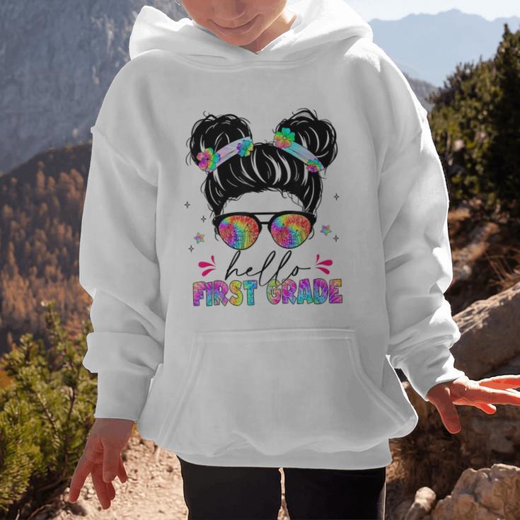 Hello First Grade Shirt Messy Bun Tie Dye Back To School Graphic Kid Hoodie Hello First Grade Shirt Messy Bun Tie Dye Back To School Graphic Kid Hoodie