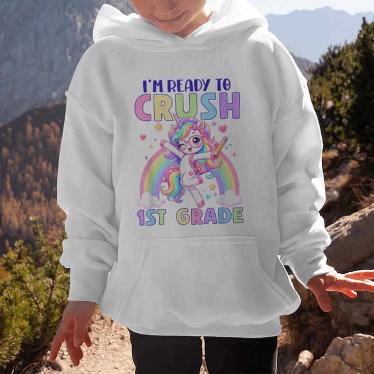I'm Ready To Crush 1st Grade Unicorn Girls Back To School Graphic Kid Hoodie I'm Ready To Crush 1st Grade Unicorn Girls Back To School Graphic Kid Hoodie