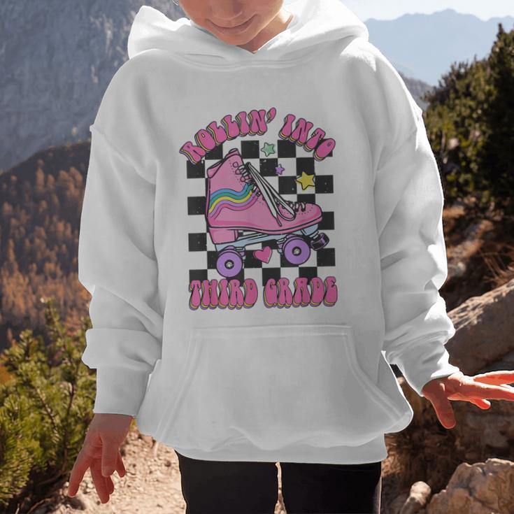 Kids Back To School Skating Rollin Into Third 3rd Grade Graphic Kid Hoodie Kids Back To School Skating Rollin Into Third 3rd Grade Graphic Kid Hoodie