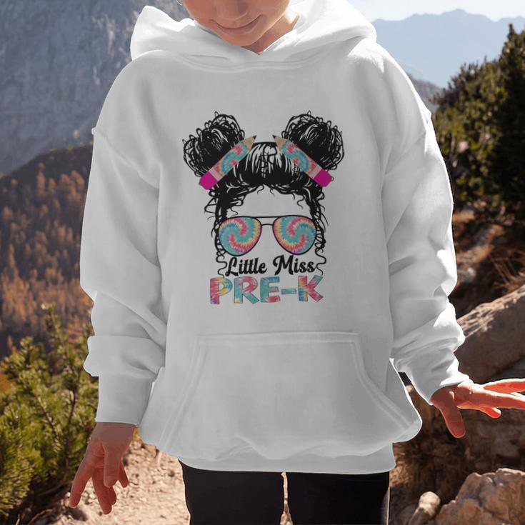 Little Miss Pre-K Girls Back To School Messy Bun Performance Graphic Kid Hoodie Little Miss Pre-K Girls Back To School Messy Bun Performance Graphic Kid Hoodie