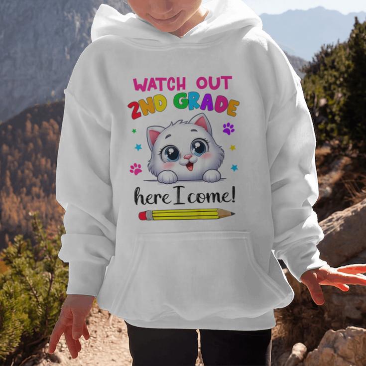Watch Out 2nd Grade Here I Come Girls Cat Back To School Graphic Kid Hoodie Watch Out 2nd Grade Here I Come Girls Cat Back To School Graphic Kid Hoodie