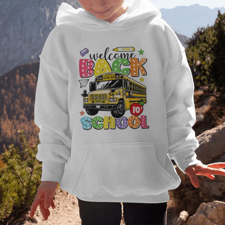 Welcome Back To School Bus Happy First Day Of School Student Graphic Kid Hoodie Welcome Back To School Bus Happy First Day Of School Student Graphic Kid Hoodie