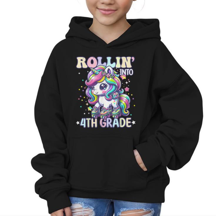 4th Grade Back To School First Day Girls Rollin Unicorn Graphic Kid Hoodie