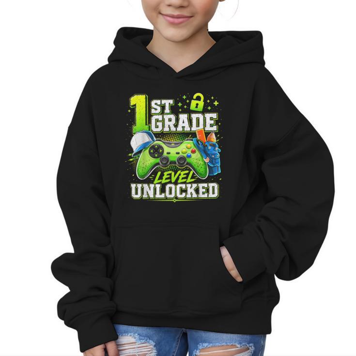 Back To School 1st First Grade Level Unlocked Gamer Kid Graphic Kid Hoodie