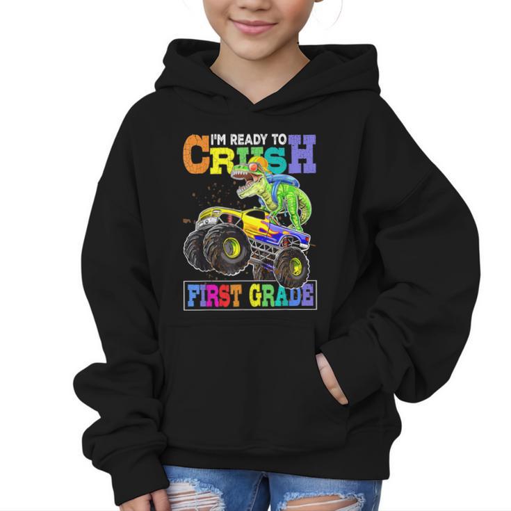 Back To School Boy Dinosaur I'm Ready To Crush First Grade Graphic Kid Hoodie
