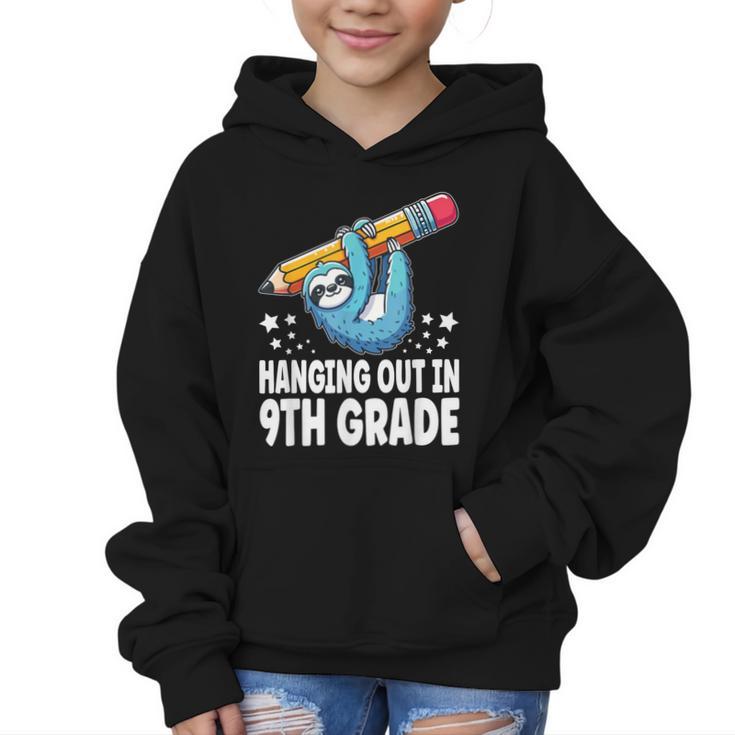 Back To School Ninth Grade Sloth Hanging Out In 9th Grade Graphic Kid Hoodie