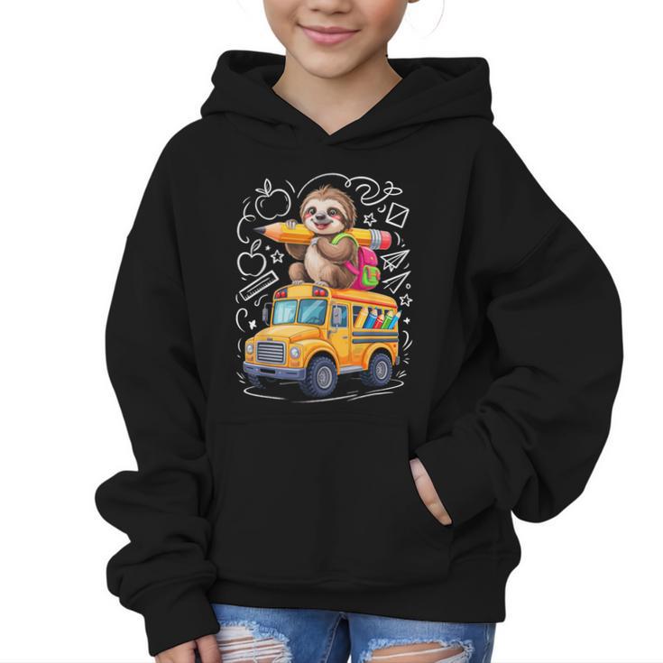 Back To School Sloth School Bus 100 Days Of School Graphic Kid Hoodie