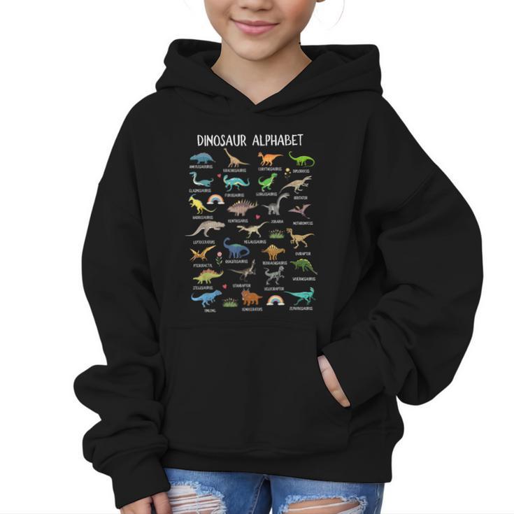 Back To School Types Of Dinosaurs Alphabet Identification Graphic Kid Hoodie