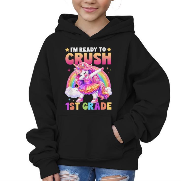 Back To School Unicorn Girls I'm Ready To Crush 1st Grade Graphic Kid Hoodie