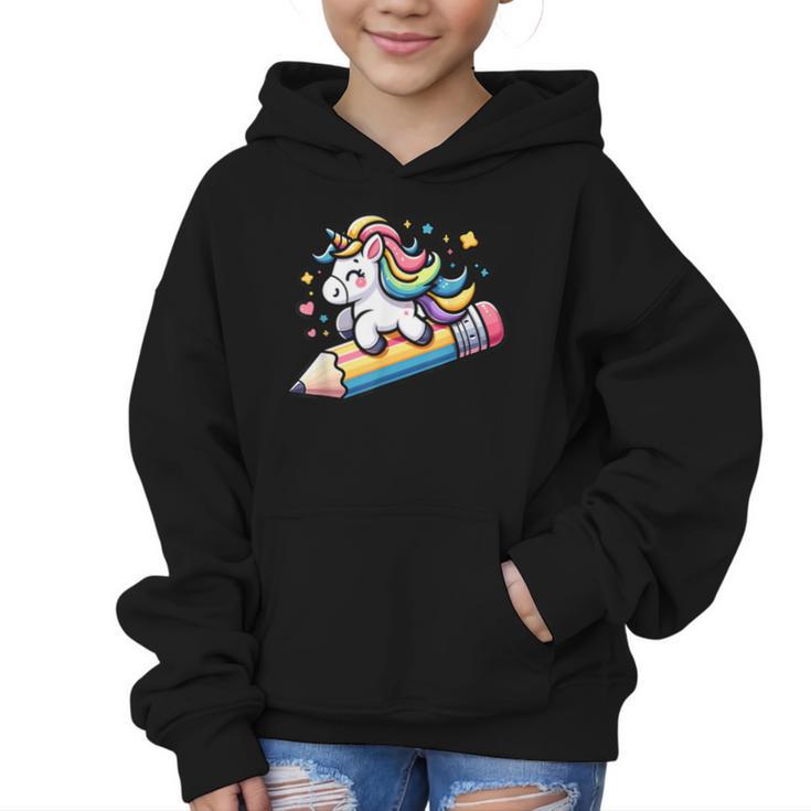 Back To School Unicorn Riding A Pencil Graphic Kid Hoodie
