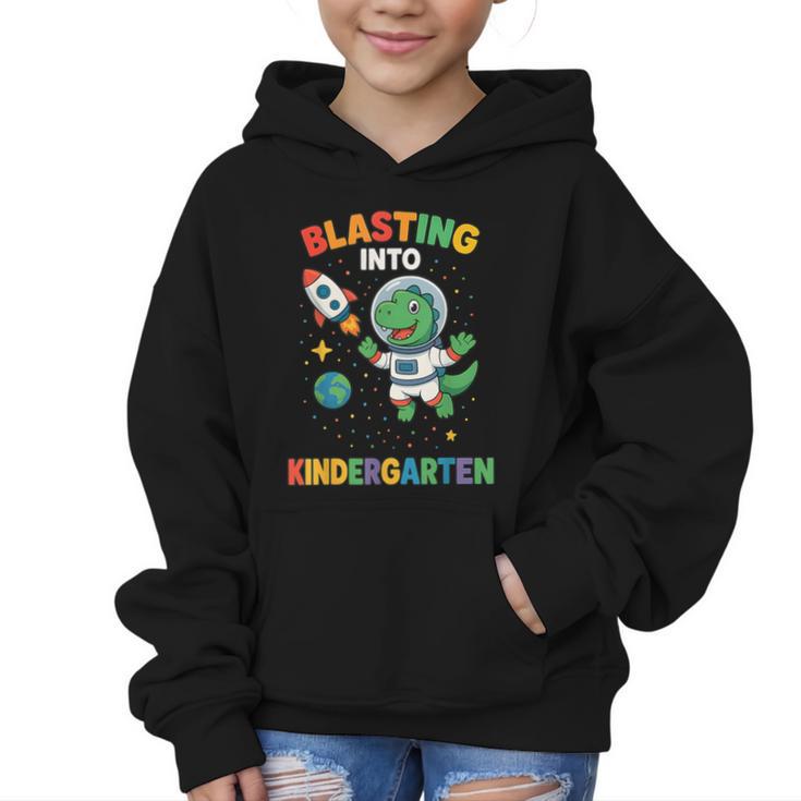 Blasting Into Kindergarten Dinosaur Astronaut Back To School Graphic Kid Hoodie