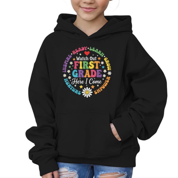 Cute Watch Out First Grade Here I Come Back To School Graphic Kid Hoodie