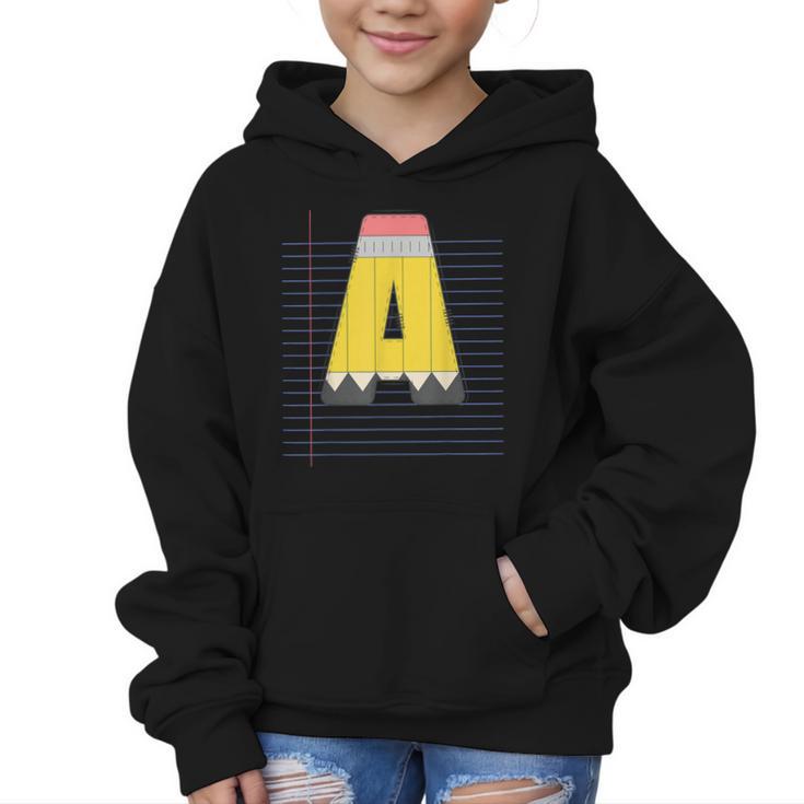 Cute Yellow School Pencil Alphabet Letter A Back To School Graphic Kid Hoodie