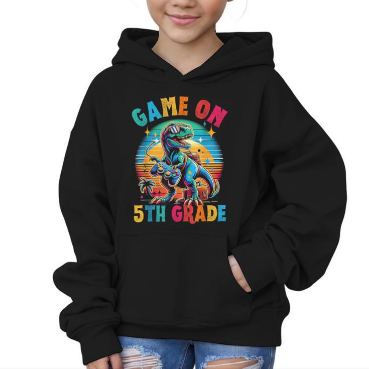 Dinosaur Video Games Back To School 5th Grade Boys Gamer Graphic Kid Hoodie
