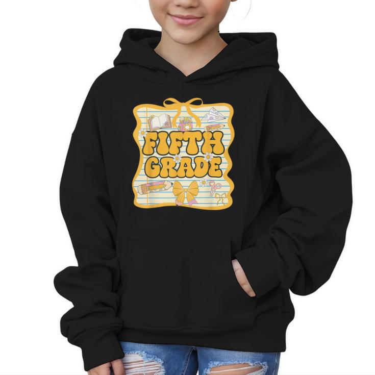 Fifth Grade Back To School Kids Girls Bow 5th Grade Groovy Graphic Kid Hoodie