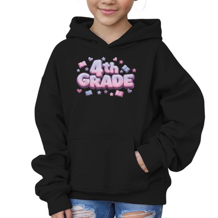First Day Of 4th Grade Girls Coquette Bow Back To School Graphic Kid Hoodie