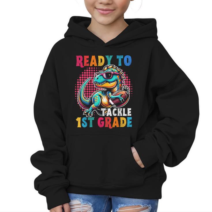 First Day Back To School 1st Grade Boys Football Dinosaur Graphic Kid Hoodie
