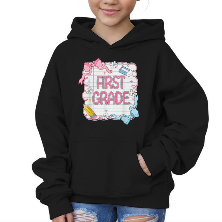 First Grade Back To School Girls Kids Coquette Bows Retro Graphic Kid Hoodie