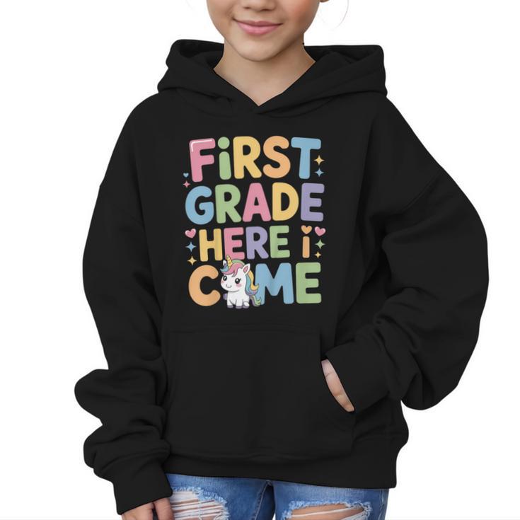 First Grade Here I Come Unicorn Back To School Graphic Kid Hoodie
