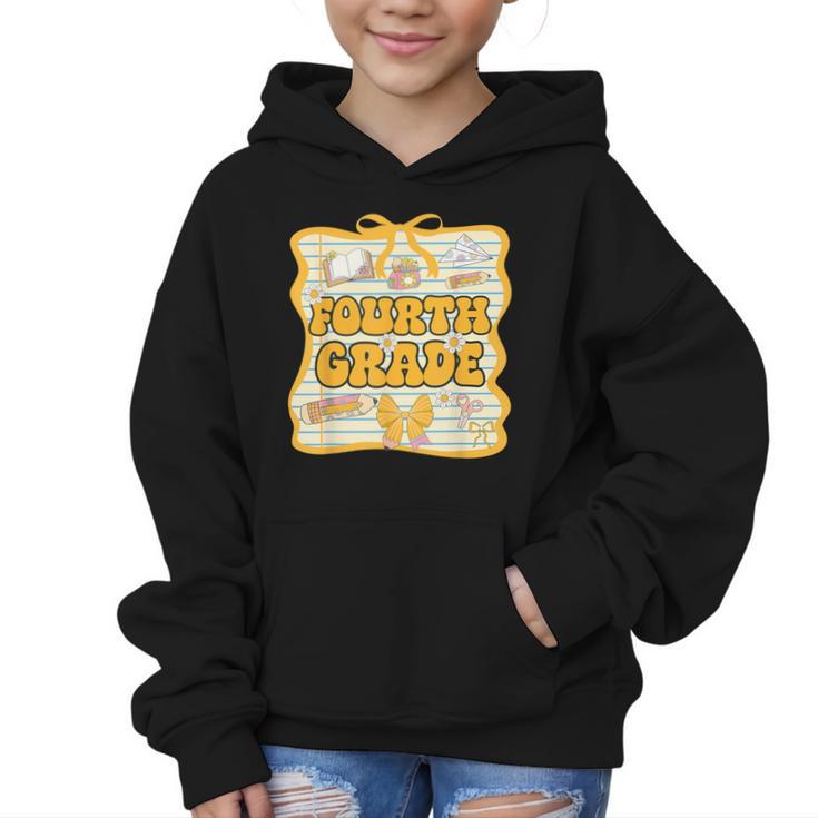 Fourth Grade Back To School Kids Girls Bow 4th Grade Groovy Graphic Kid Hoodie