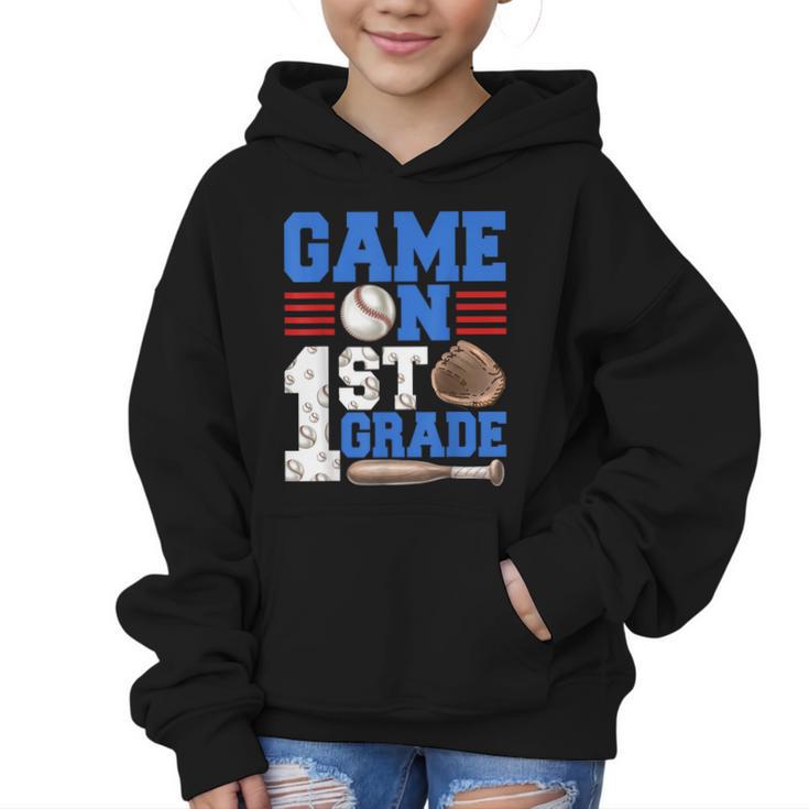 Game On First Grade Boy Baseball Back To School Graphic Kid Hoodie