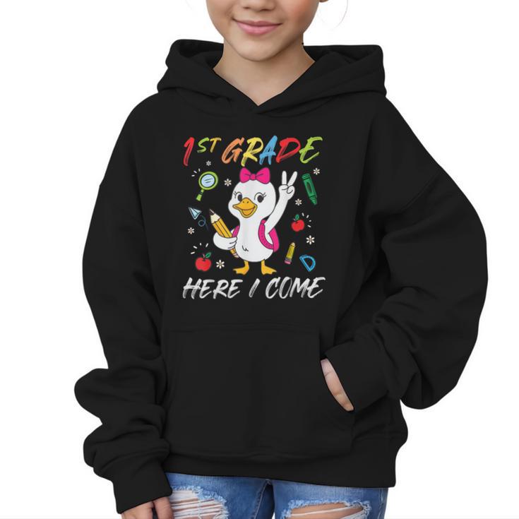 Girls Goose 1st Grade Here I Come Back To School Kids Graphic Kid Hoodie