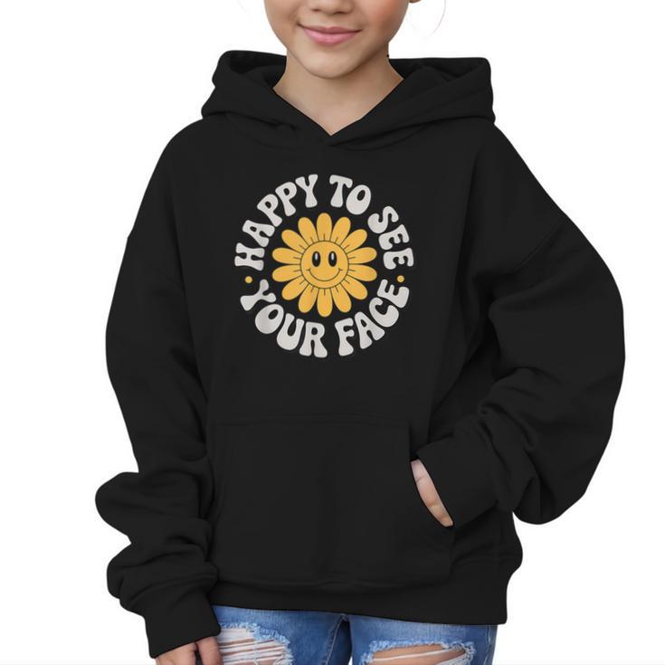Happy Face Daisy Flower Retro Back To School Cute Graphic Graphic Kid Hoodie