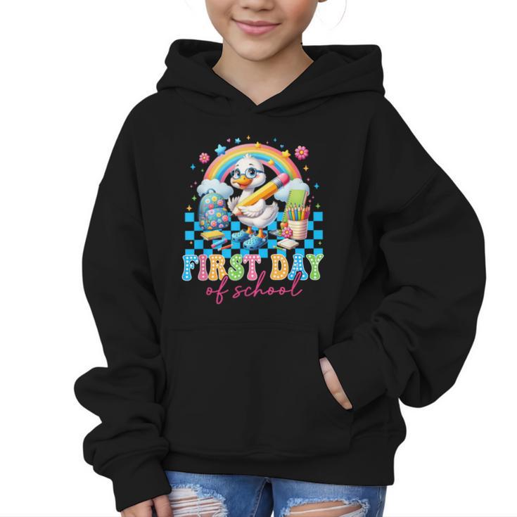 Happy First Day Of School Goose Cute Duck Back To School Graphic Kid Hoodie