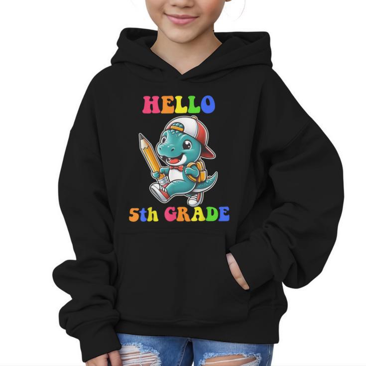Hello 5th Grade Cute Dinosaur Back To School Boys Kids Girls Graphic Kid Hoodie