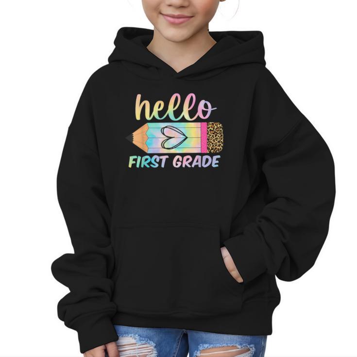 Hello First Grade Back To School Pencil Tie Dye 1st Grade Graphic Kid Hoodie