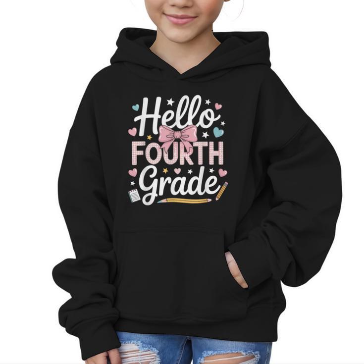 Hello Fourth Grade Back To School Girl Hearts Pink Bow Kids Graphic Kid Hoodie