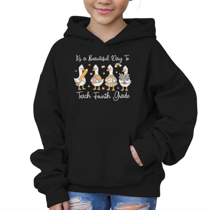 It's A Beautiful Day To Teach 4th Grade Goose Back To School Graphic Kid Hoodie