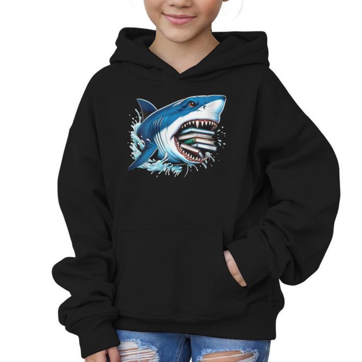 Kids Shark With School Books Back To School Shark Lovers Graphic Kid Hoodie