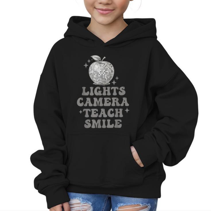 Lights Camera Teach Smile Disco-Ball Back To School Outfit Graphic Kid Hoodie