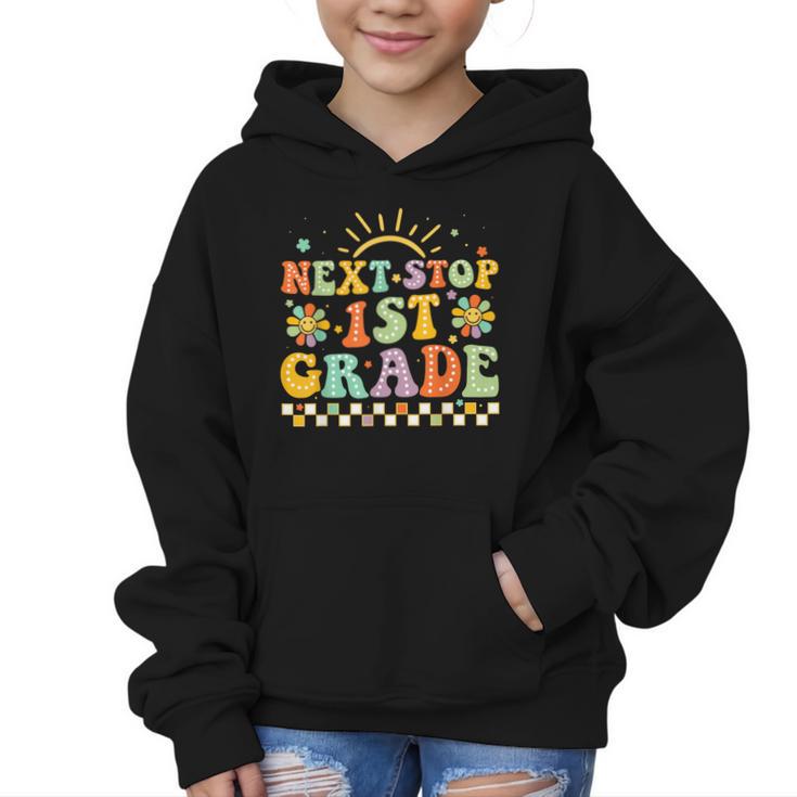 Next Stop 1st Grade Groovy Retro First Grade Back To School Graphic Kid Hoodie