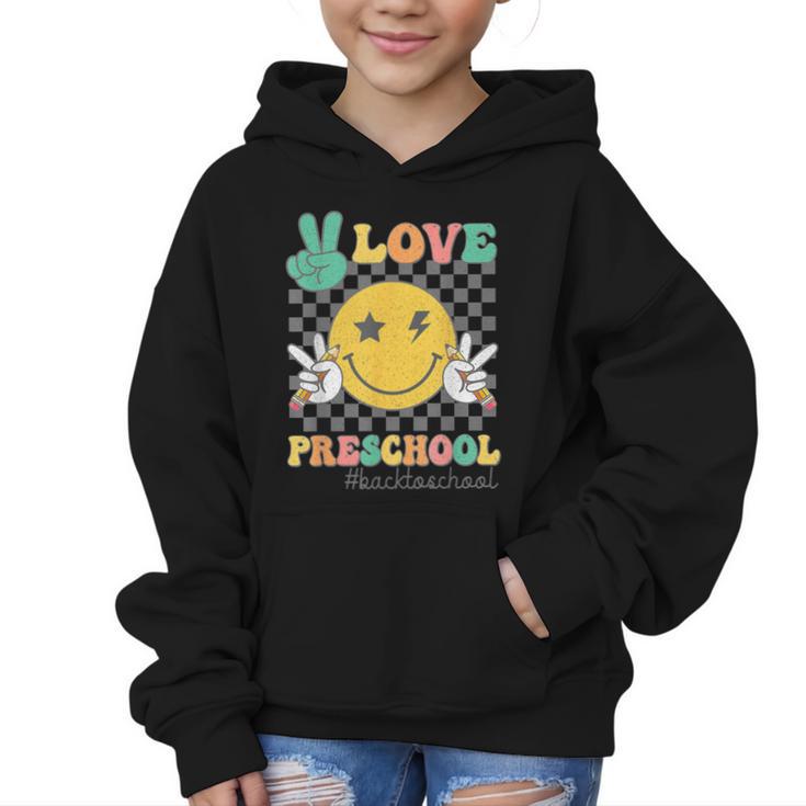 Peace Love Preschool Smile Face Back To School PRESCHOOL Graphic Kid Hoodie