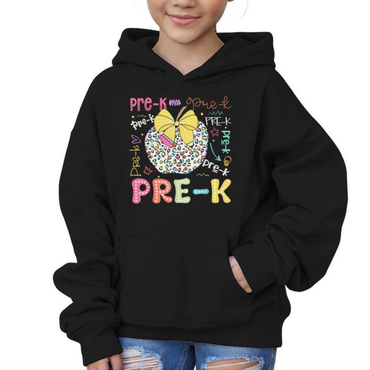 Pre-K Typography First Day Back To School Leopard Apple Graphic Kid Hoodie