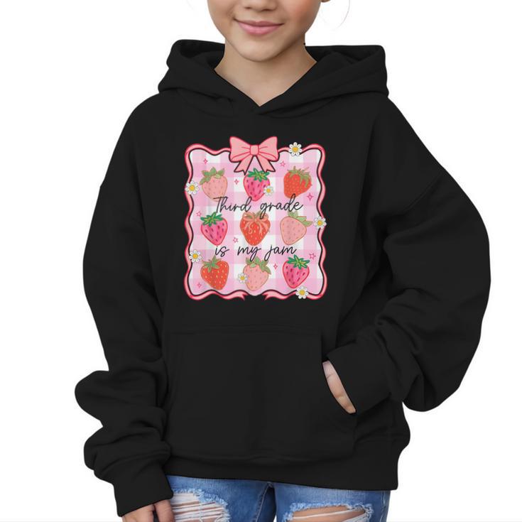 Preppy Back To School 3rd Grade Is My Jam Strawberry Bow Graphic Kid Hoodie