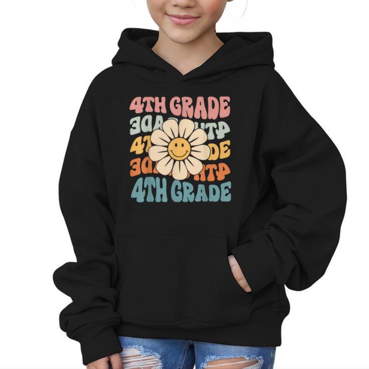 Retro 4th Grade Daisy Colorful Back To School Fourth Grade Graphic Kid Hoodie