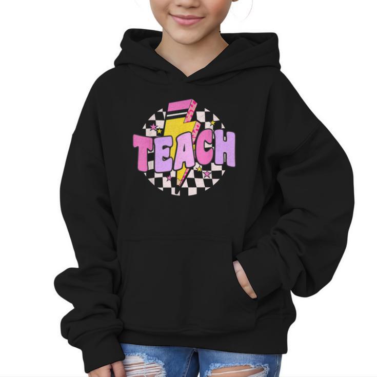 Retro Checkered Teach Pencil Lightning Back To School Graphic Kid Hoodie