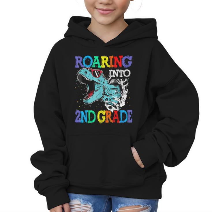 Roaring Into 2Nd Grade Dinosaur T Rex Back To School Graphic Kid Hoodie