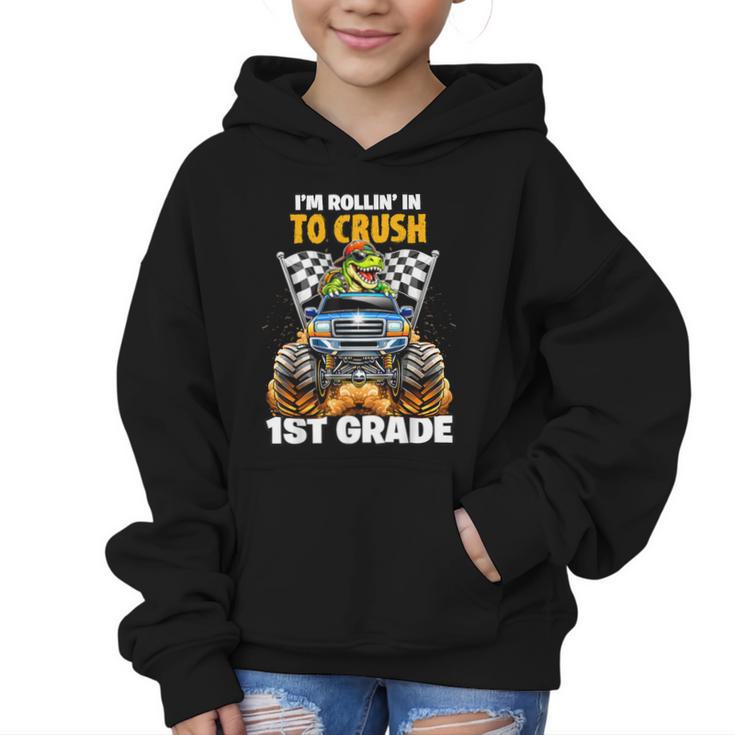 Rollin Crush Dinosaur Monster Truck Back To School 1st Grade Graphic Kid Hoodie