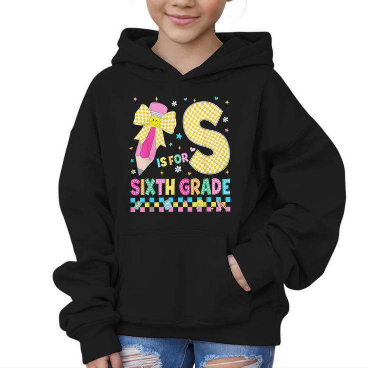 S Is For Sixth Grade Back To School Pencil Bow 6th Grade Kid Graphic Kid Hoodie